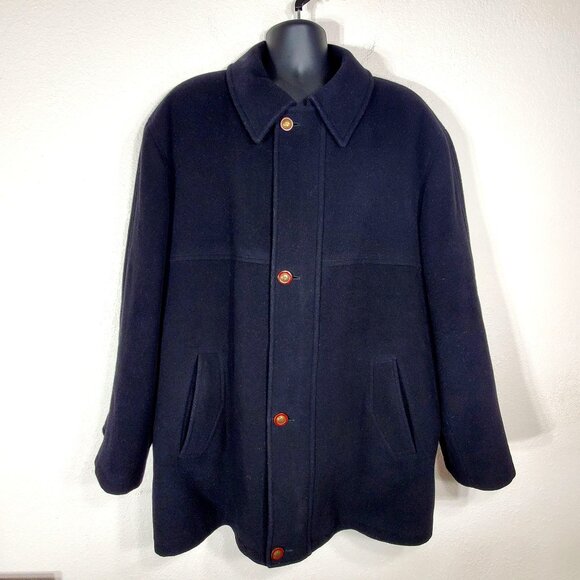 Mario Valente Mens Black Wool & Cashmere Coat Size 44 Fleur-de-lis Buttons Italy - Picture 14 of 14